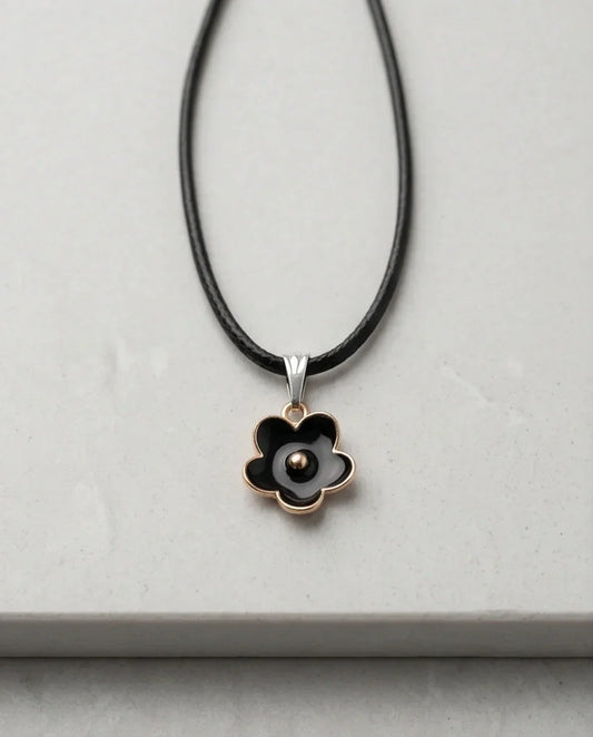 Gold and Black Minimalist Flower Necklace