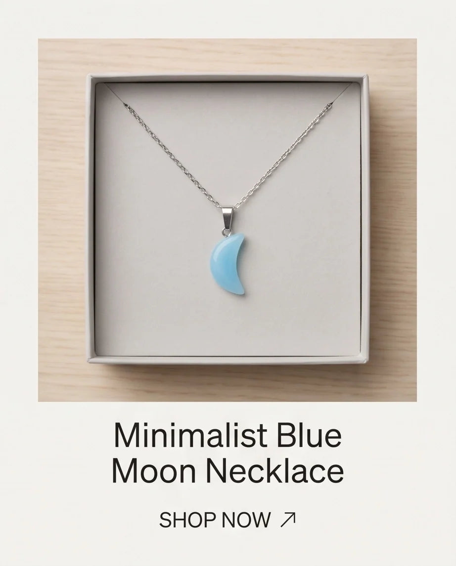 Silver Light Blue Crescent Moon Resin Pendant Necklace