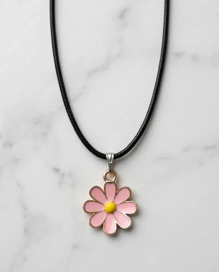 Light Pink Daisy Enamel Pendant Necklace
