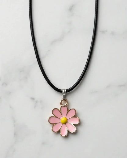 Light Pink Daisy Enamel Pendant Necklace