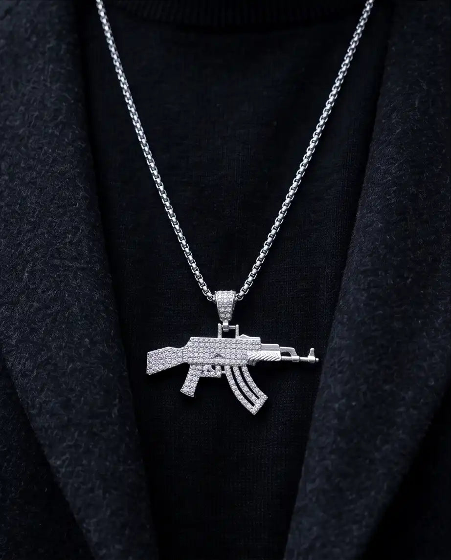 Iced AK-47 Rifle Pendant Box Chain