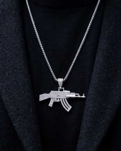 Iced AK-47 Rifle Pendant Box Chain
