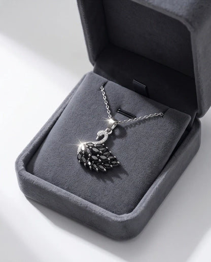 Silver Black Crystal Swan Necklace