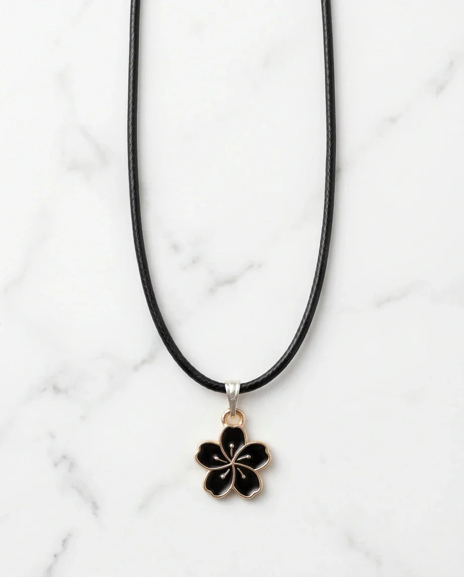 Gold and Black Cherry Blossom Necklace
