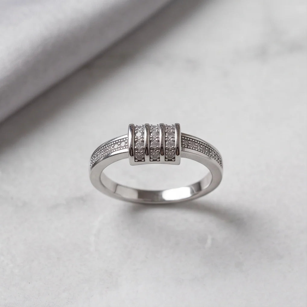 Triple-Barrel Pavé Station Band Ring