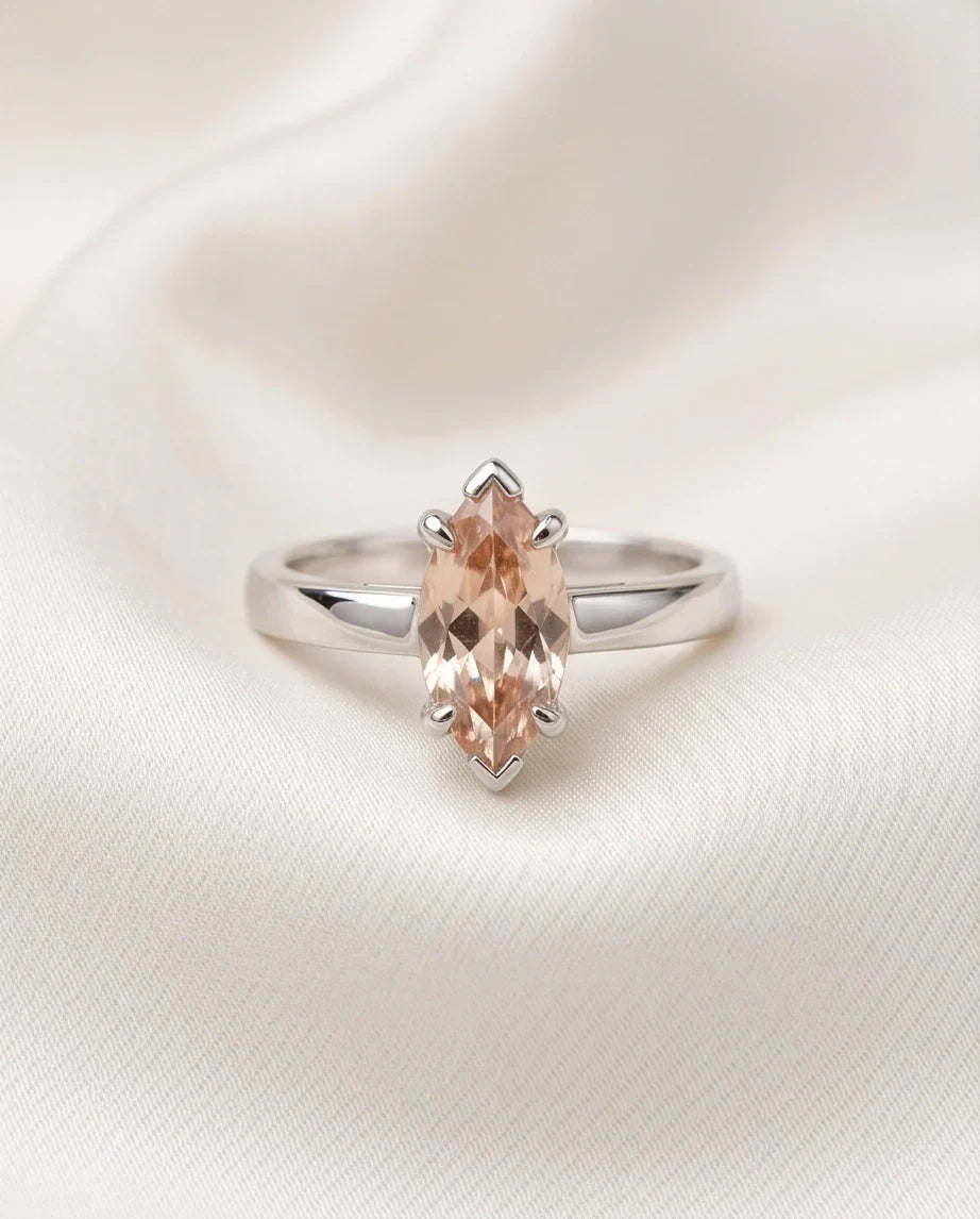Sterling Silver Champagne Marquise Cut Solitaire Ring