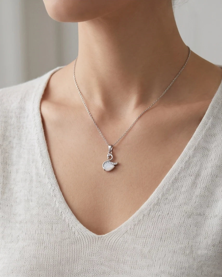Silver Mother of Pearl Swan Pendant Necklace