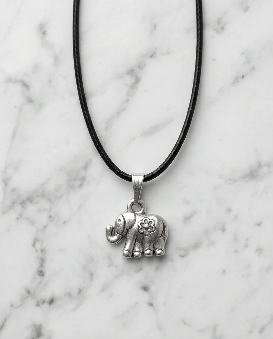 Silver Flower Detail Elephant Necklace