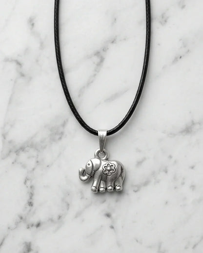 Silver Flower Detail Elephant Necklace