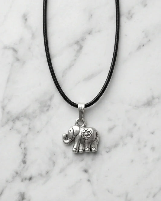 Silver Flower Detail Elephant Necklace