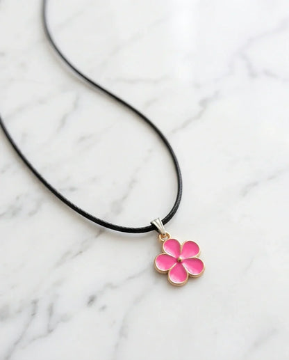 Gold and Pink Flower Pendant Necklace