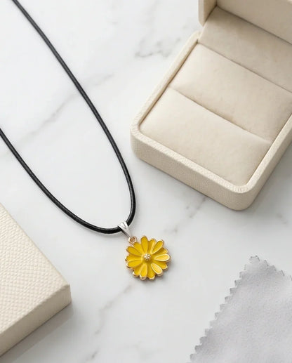 Vibrant Yellow Sunflower Enamel Pendant Necklace with Crystal Accent