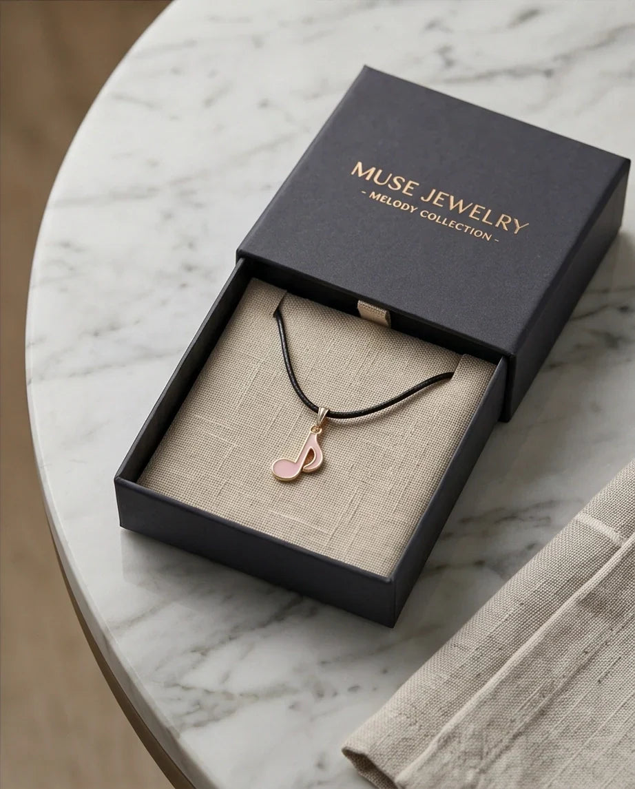 Gold and Pink Eighth Note Necklace