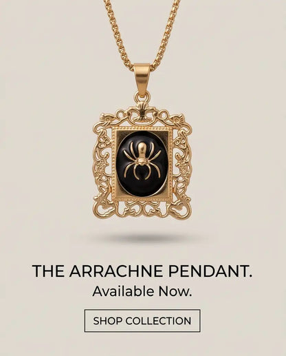 Ornate Golden Spider Filigree Cameo Pendant Box Chain