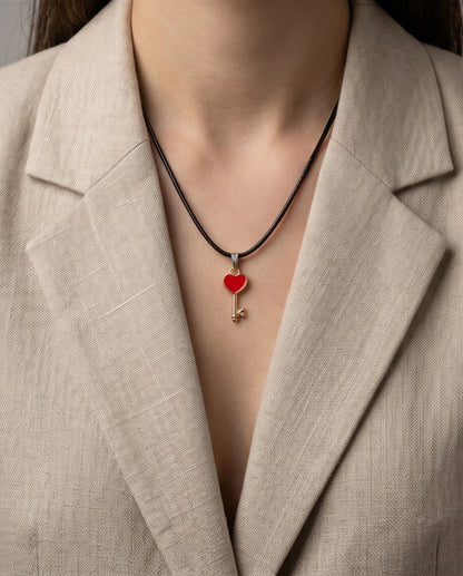 Gold and Red Heart Key Necklace