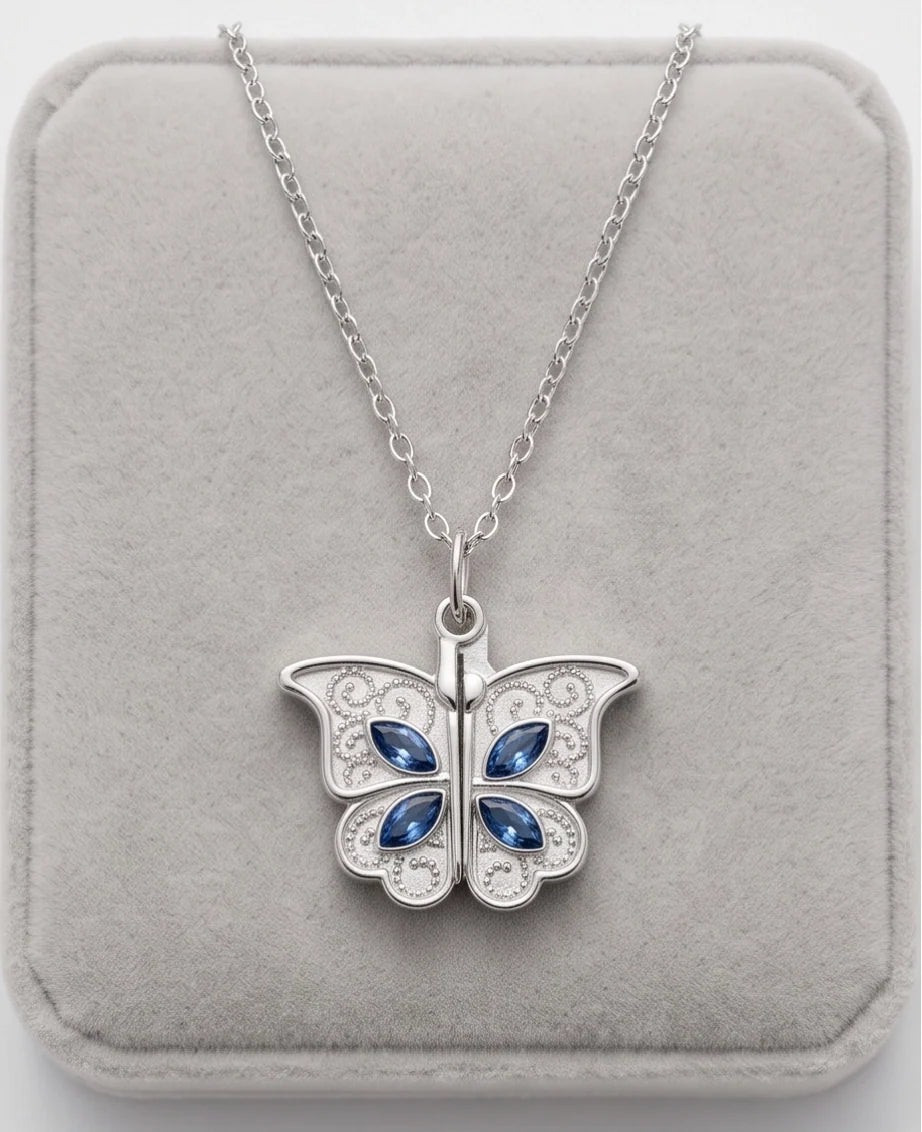 Silver Butterfly Secret Heart Pendant Necklace