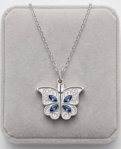 Silver Butterfly Secret Heart Pendant Necklace