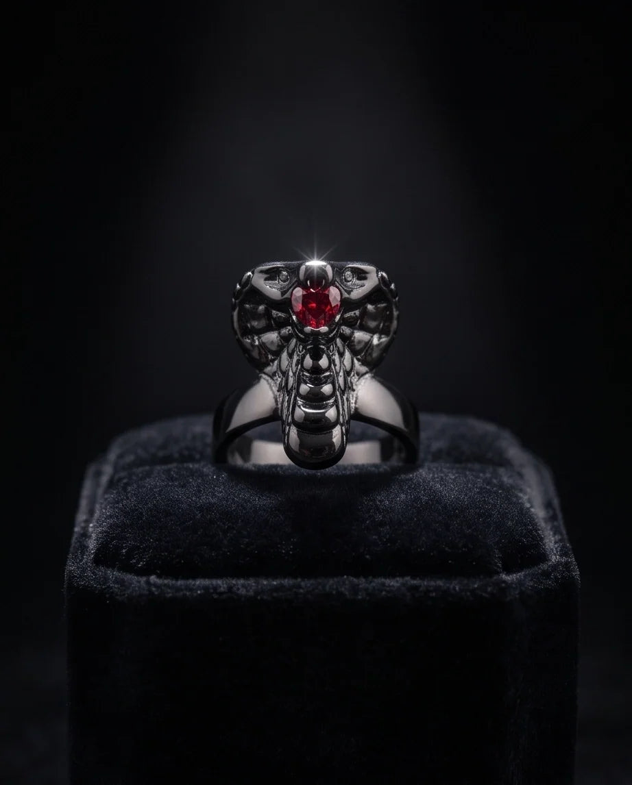 Ruby-Set Sculpted Cobra Ring