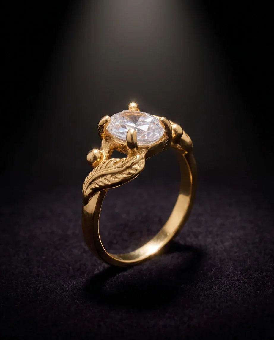 Golden Crystal Moissanite Botanical Leaf Ring