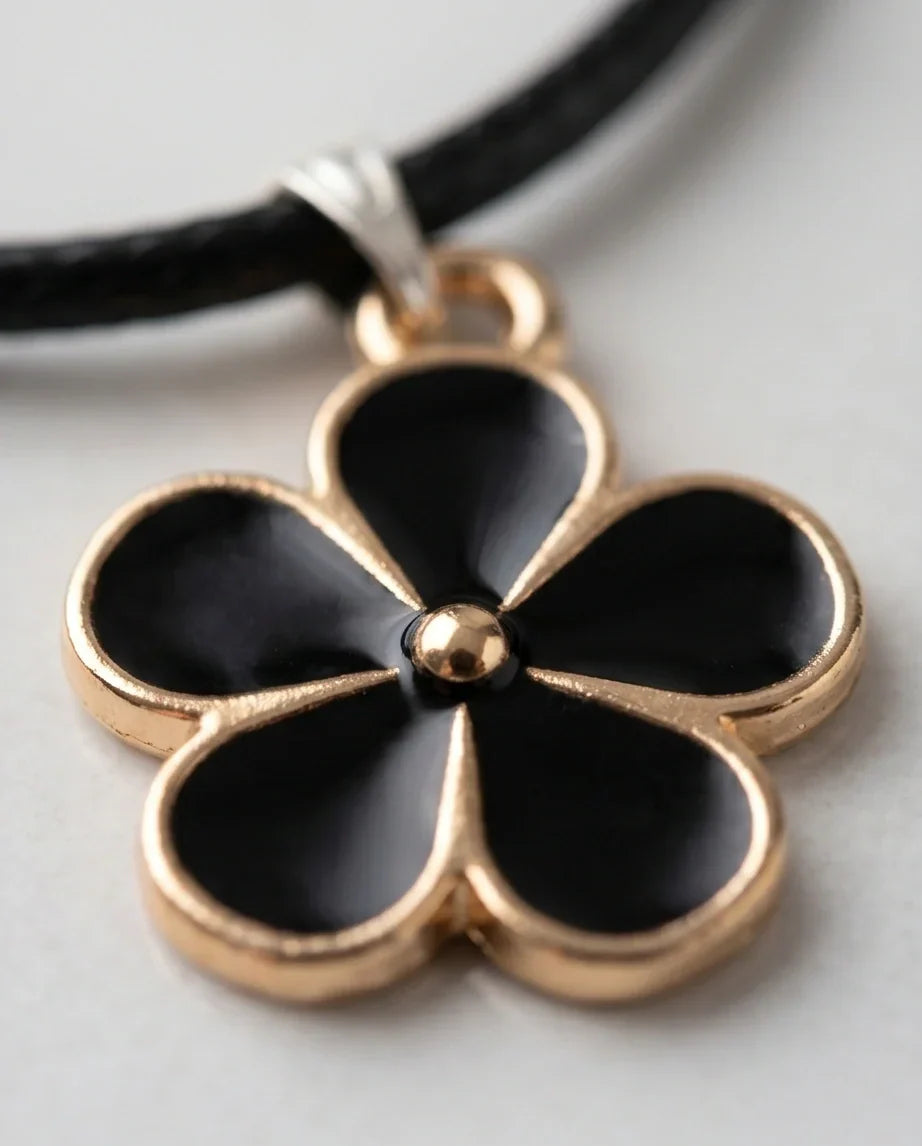 Gold and Black Flower Pendant Necklace