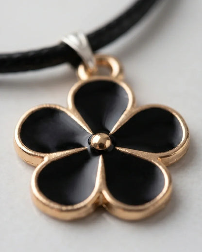 Gold and Black Flower Pendant Necklace