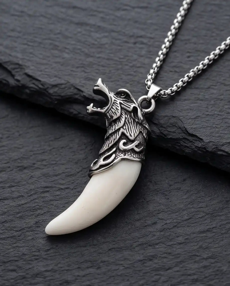 Viking Wolf Fang Pendant Box Chain