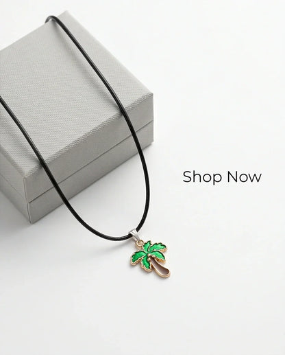 Gold and Green Palm Tree Necklace