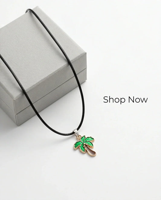 Gold and Green Palm Tree Necklace