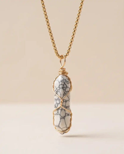 Wire-Wrapped White Howlite Crystal Point Pendant Box Chain