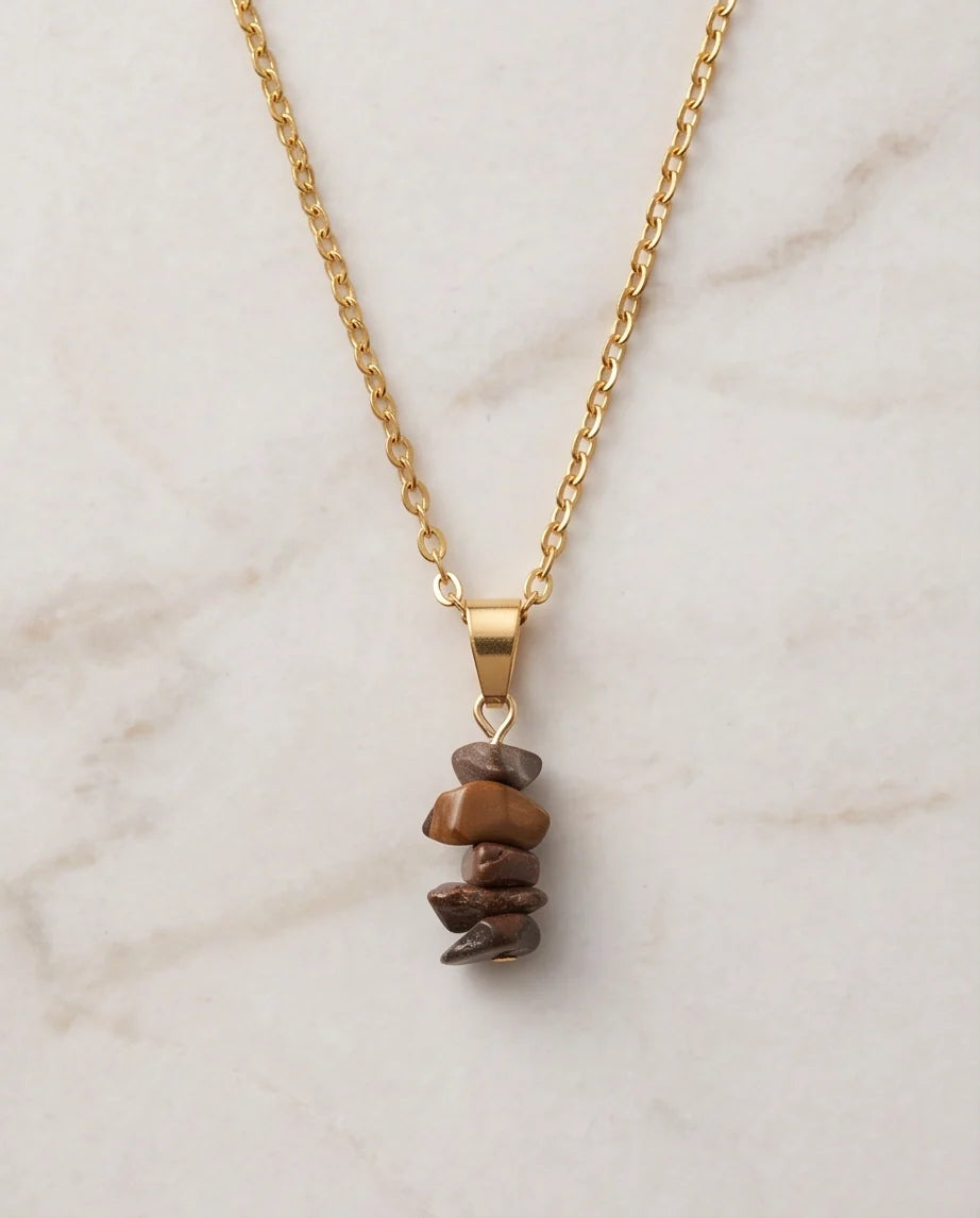 Silver Stacked Raw Tiger's Eye Chip Stone Pendant Necklace