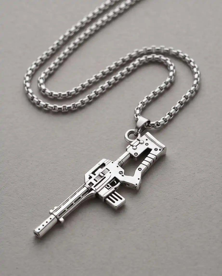 Cyberpunk Assault Rifle Weapon Pendant Box Chain