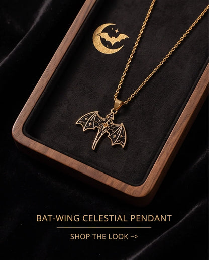 Gold Celestial Bat Enamel Pendant Necklace