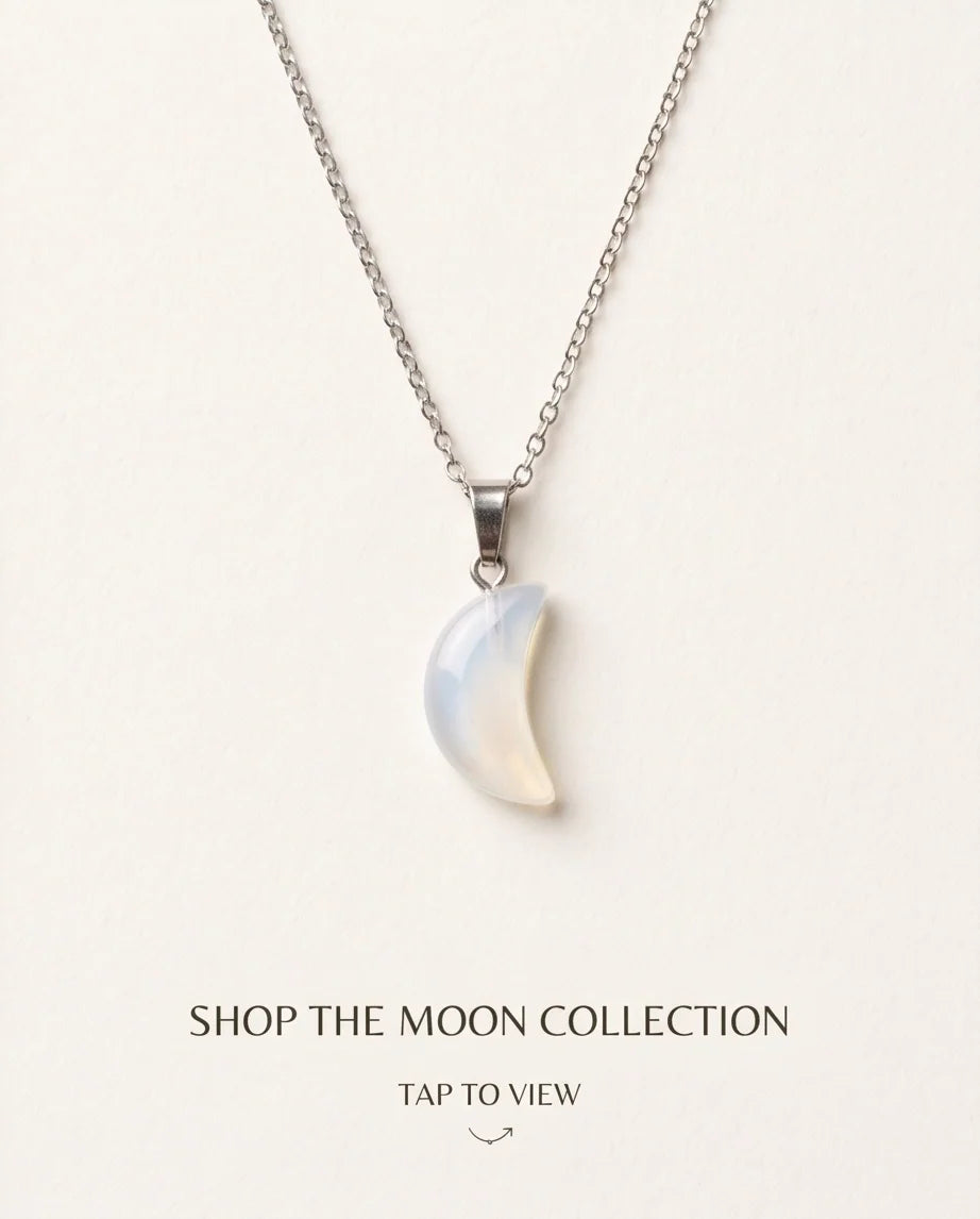 Silver Opalite Crescent Moon Pendant Necklace
