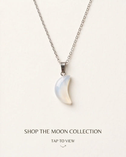 Silver Opalite Crescent Moon Pendant Necklace