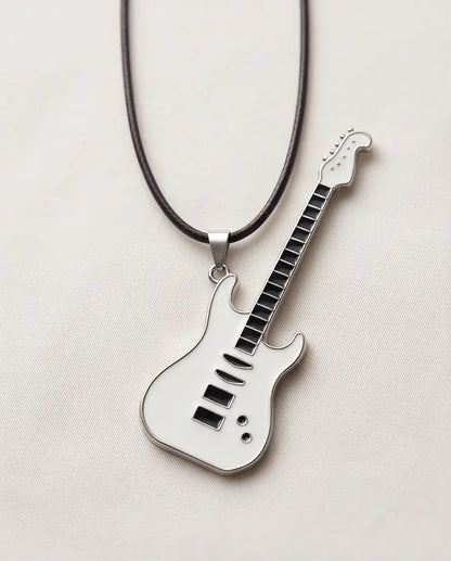 White Enamel Electric Guitar Pendant Silver Box Chain Necklace