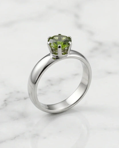 Sterling Silver Round-Cut Olive Green Solitaire Ring