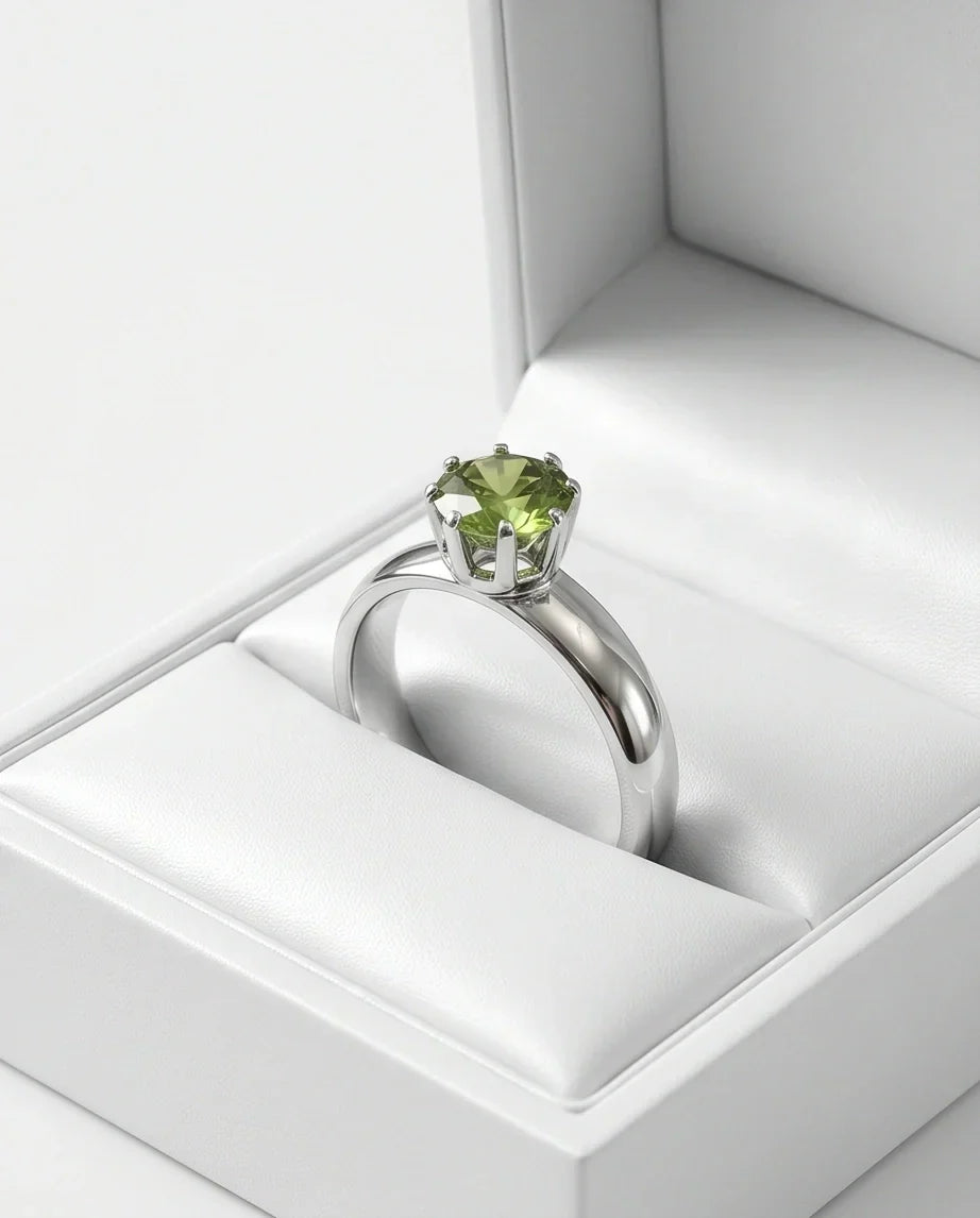 Sterling Silver Round-Cut Olive Green Solitaire Ring