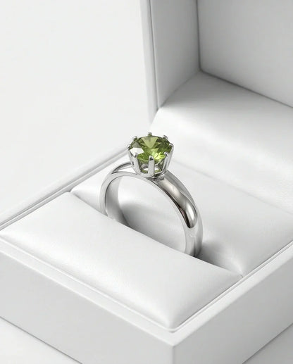 Sterling Silver Round-Cut Olive Green Solitaire Ring