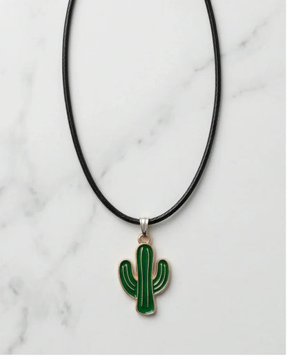 Gold and Green Cactus Pendant Necklace