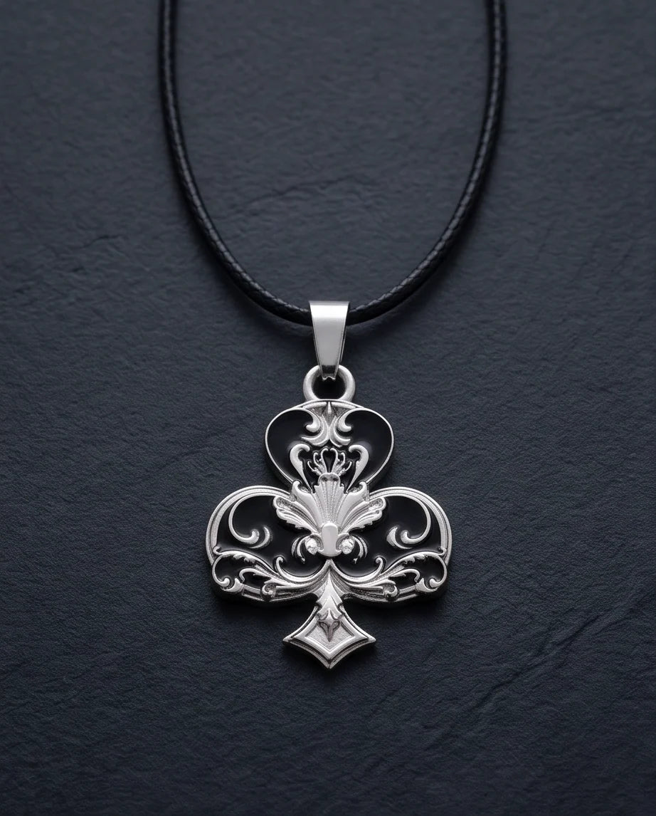 Silver Filigree Ace of Clubs Pendant Necklace