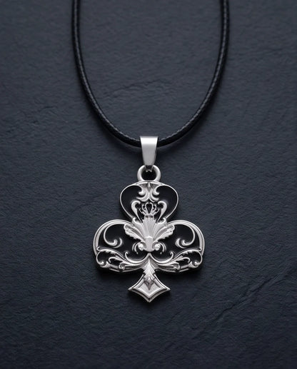 Silver Filigree Ace of Clubs Pendant Necklace