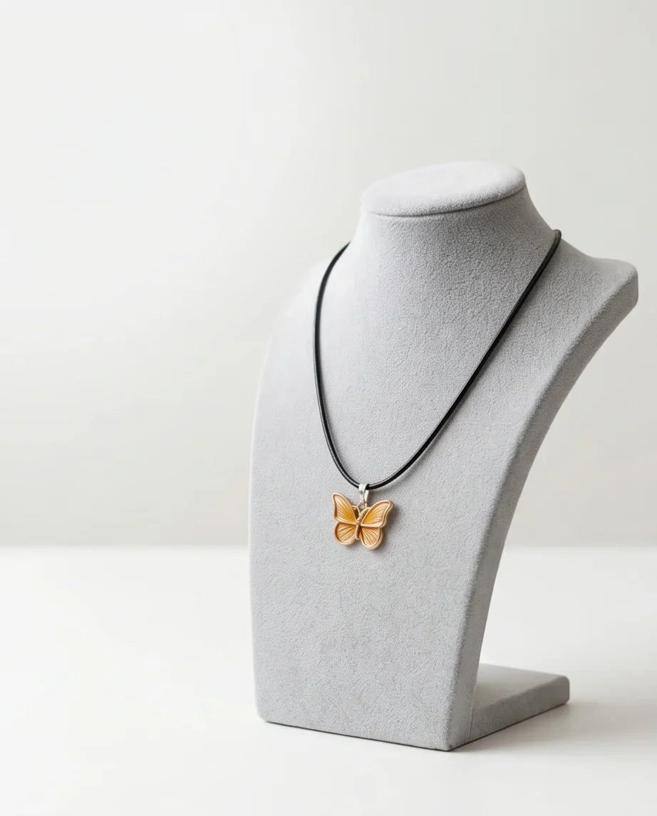Gold & Amber Butterfly Pendant Necklace