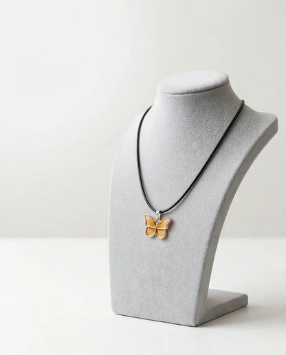 Gold & Amber Butterfly Pendant Necklace