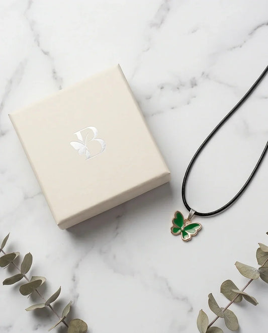 Gold and Green Butterfly Pendant Necklace