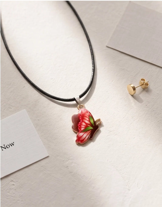 Red & Black Butterfly Cord Necklace