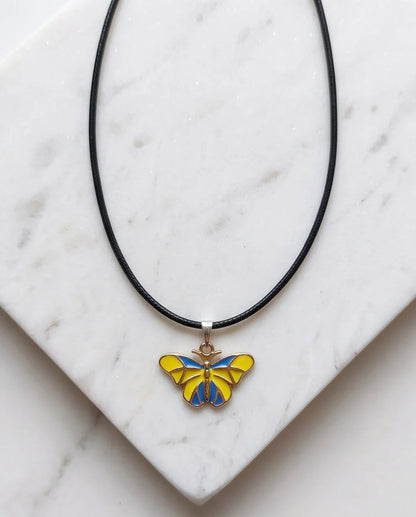 Blue & Yellow Butterfly Cord Necklace