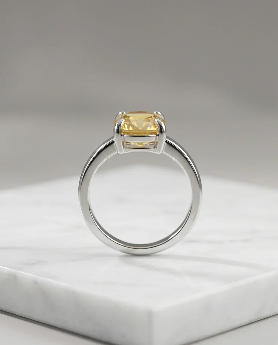 Sterling Silver Oval Yellow Citrine Solitaire Ring