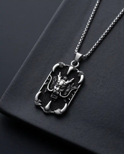 Gothic Dragon Claw Tag Silver Box Chain Necklace