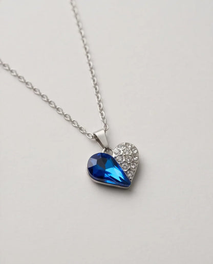 Silver Sapphire Heart Pavé Pendant Necklace
