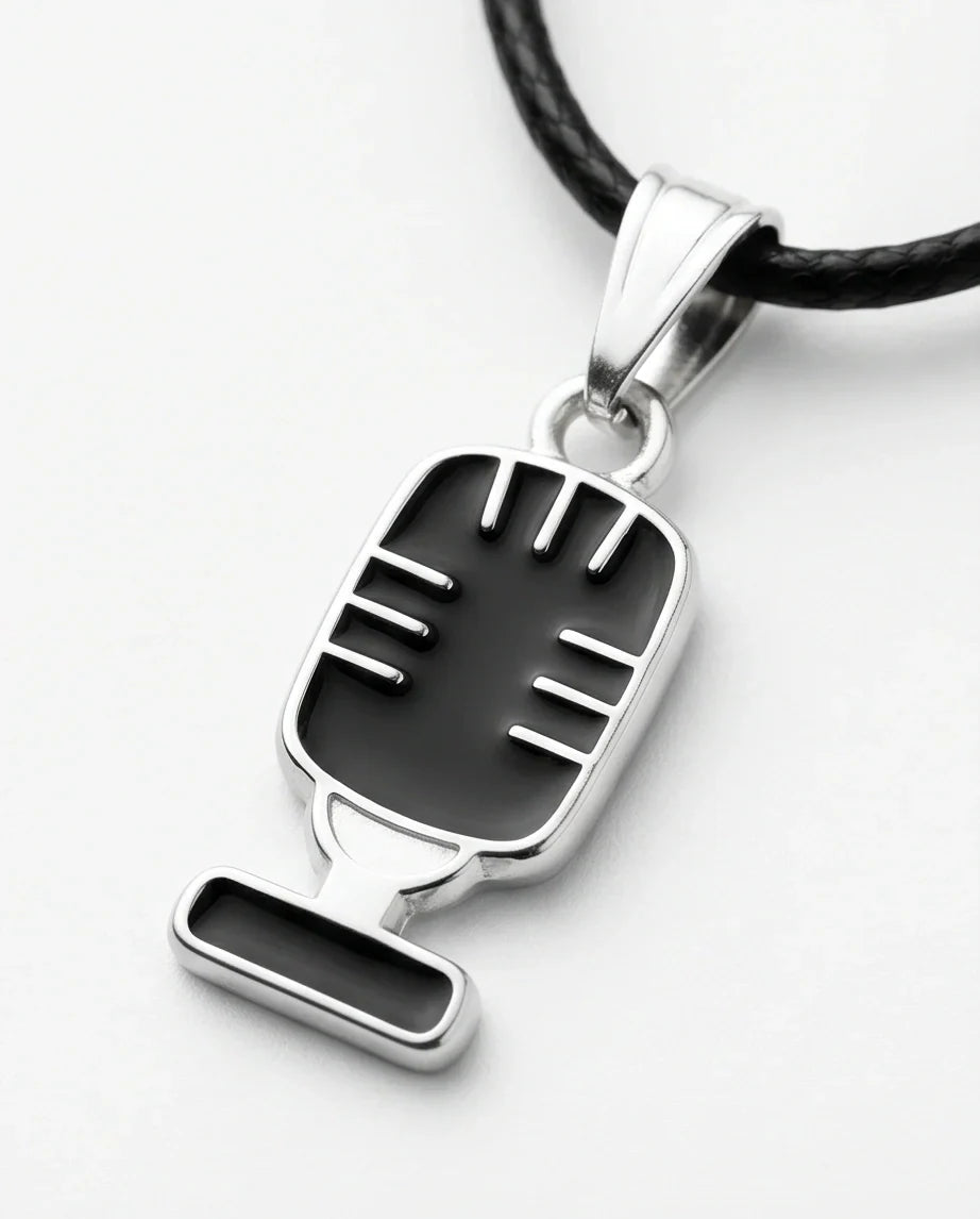 Silver Retro Black Microphone Necklace